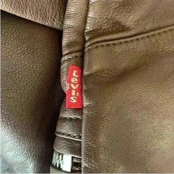 Levi's Faux-Leather Latch Collar Moto Racer Jacket in Chocolate Brown-Large NWT - Picture 7 of 10